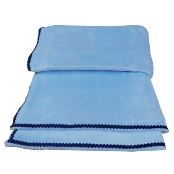 Patura wellsoft, Fleece, banda decorativa catifea, bleu, 130x150