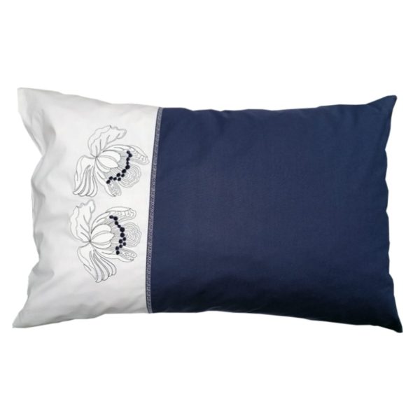 Set 2 x Fata de perna Iris, broderie, alb/bleumarin, bumbac 100%, 50/70 cm