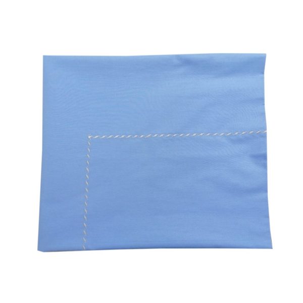 Cearsaf cu elastic, pentru pat de 200 x 200 x 40 cm, Casa Bucuriei, model Elegance, albastru/bej, bumbac 100%, dimensiune 280 x 280 cm, chenar brodat