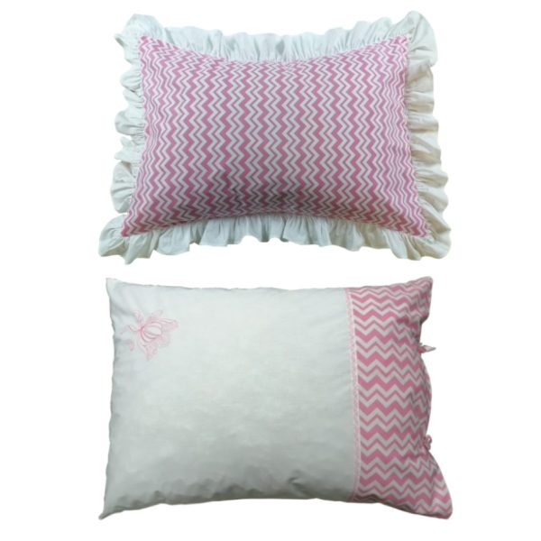 Set 2 buc Husa perna decorative Lucy, broderie si volane, alb/roz , bumbac, 50/70