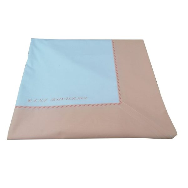 Cearsaf cu elastic pentru saltea 200 x 200 cm, Casa Bucuriei, model Elegance, alb/somon, bumbac natural 100%, chenar decorativ