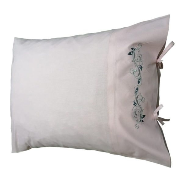 Husa perna decorativa Luminita, broderie, roz/gri, bumbac, 50/70