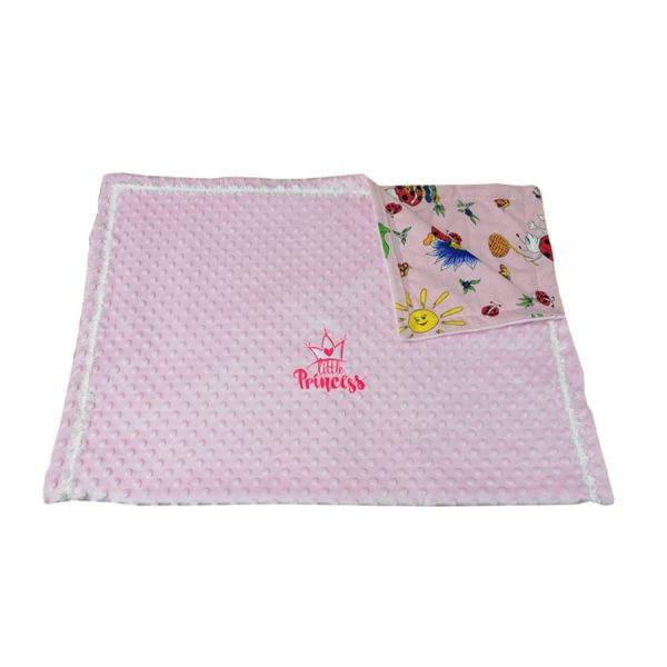 Paturica copii Little Princess, Casa Bucuriei, roz deschis, plus minky si bumbac, 85/110 cm, fata dubla