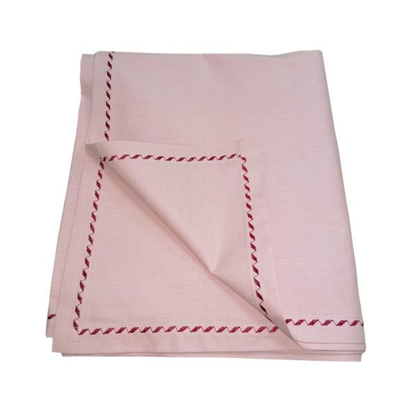 Cearsaf cu elastic pentru saltea 100 x 200 cm, Casa Bucuriei, model Elegance, roz mineral, bumbac natural 100%, 160 x 250 cm, chenar decorativ