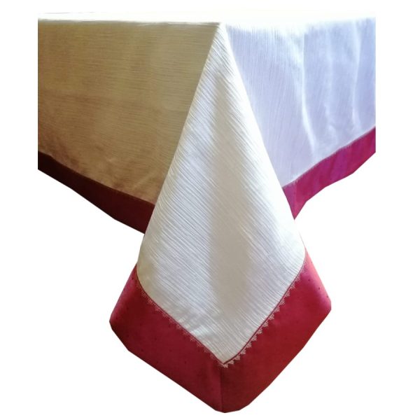 Fata de masa 150/195 cm, Casa Bucuriei, model Luxury, bej deschis/rosu bordo, jacard