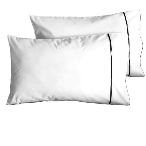 Set 2 x Fata de perna cu paspoal, 50 cm x 70 cm, Casa Bucuriei, alb/bleumarin, Bumbac 100%, doua fete