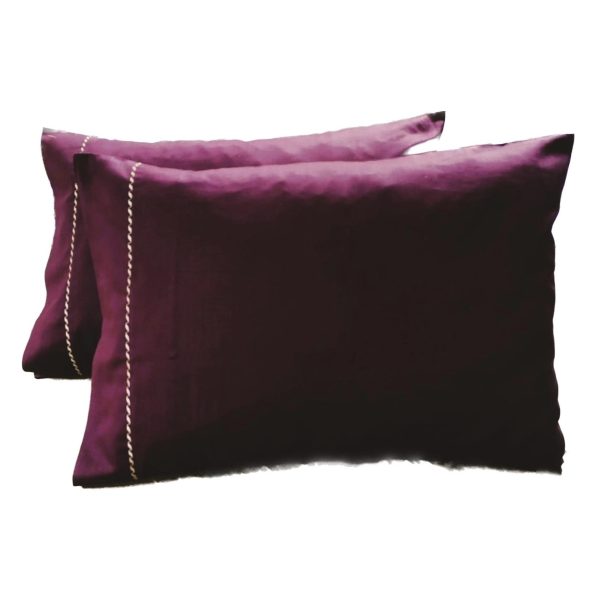 Set 2 x Fata de perna cu detalii brodate, 40 cm x 60 cm, Casa Bucuriei, model Simple Lines, visiniu, Bumbac 100%, doua fete