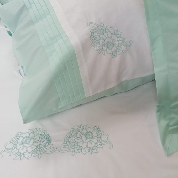 Set 2 Fete perna brodate 60 x 70 cm, Casa Bucuriei, model Clasic Design, alb/vernil, bumbac 100%, fata dubla