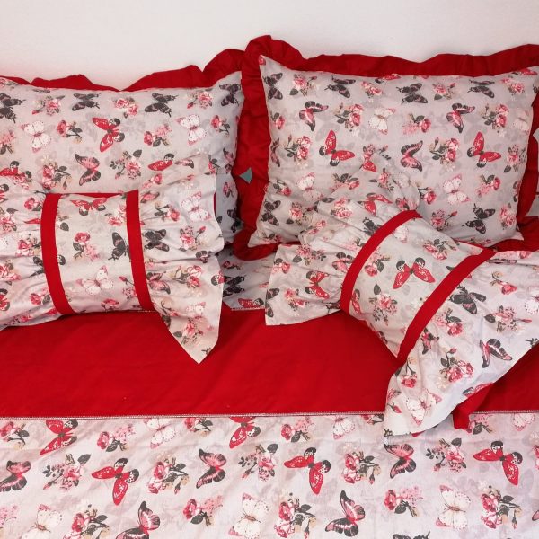 Set 2 Fete perna 60 x 70 cm, Casa Bucuriei, model Butterfly, rosu/gri, bumbac ranforce 100%