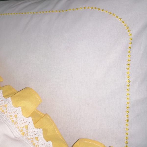 Lenjerie pat superking Casa Bucuriei, model Joy, 6 piese, culoare alb/galben, bumbac 100%, 200 x 220, 280 x 260