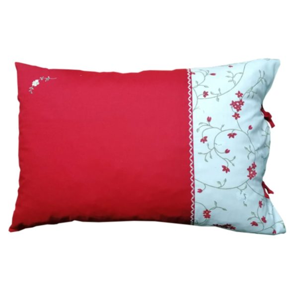 Set 2 Fete perna brodate 40 x 60 cm, Casa Bucuriei, model Ilinca, rosu/ivory, bumbac ranforce 100%, doua fete