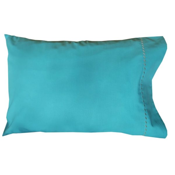 Set 2 x Fata de perna 50 cm x 70 cm, Casa Bucuriei, model Simple Lines, albastru turcoaz, Bumbac 100%