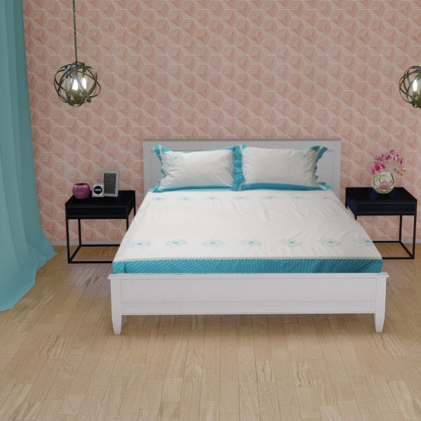 Husa pilota Casa Bucuriei, model Nuferi, culoare alb/albastru, bumbac 100%, brodata, 160 cm x 220 cm