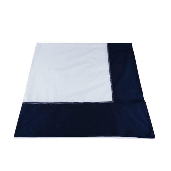 Cearsaf pat dublu extra, Casa Bucuriei, bleumarin/alb, bumbac percale 100%,cusatura decorativa, 270 x 250 cm