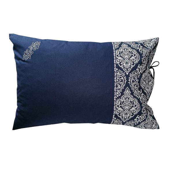 Husa perna Casa Bucuriei, model Baroc, bleumarin, bumbac 100%, 45 cm x 80 cm