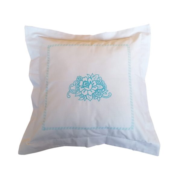 Husa perna Casa Bucuriei, model Lebada,, alb/albastru, bumbac 100%, 50/50