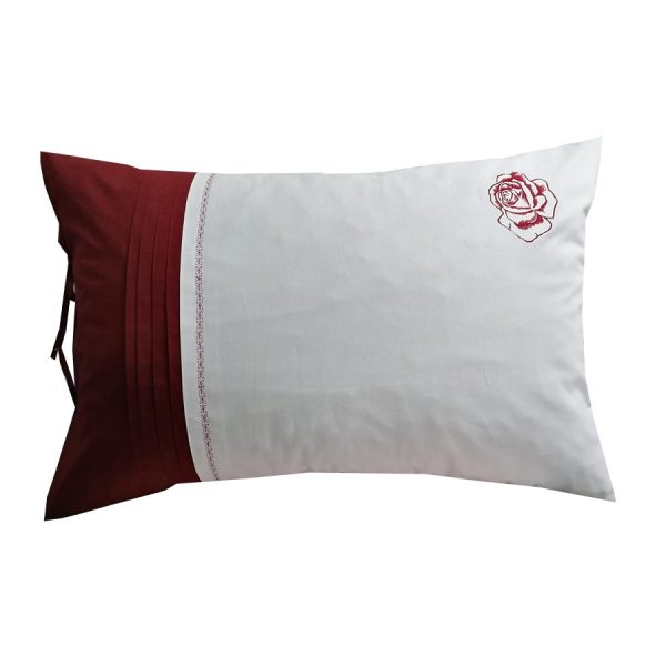 Set 2 Fete perna brodate 50 x 70 cm, Casa Bucuriei, model Lena, alb/bordo, bumbac ranforce 100%
