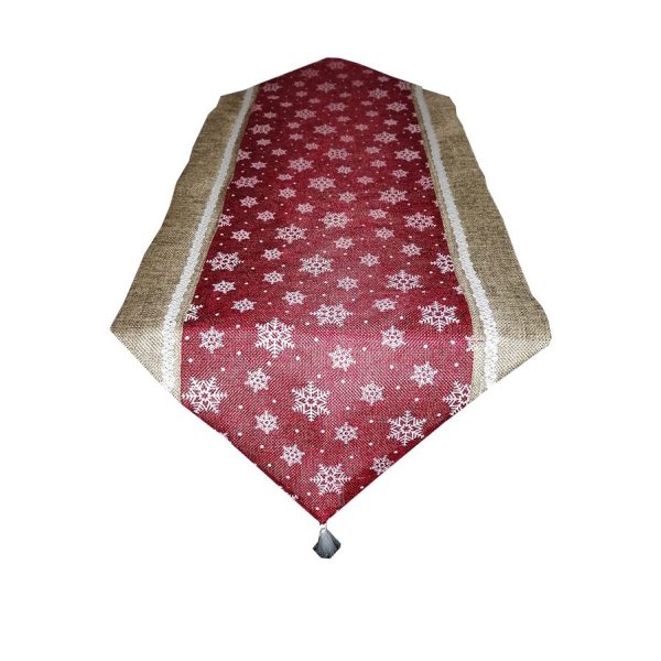 Traversa de masa Casa Bucuriei, model Design, bej/bordo, imitatie iuta, 34 x 200 cm