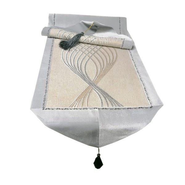 Traversa masa Casa Bucuriei, model Clasic, gri argintiu, 37 cm x 120 cm, fata dubla
