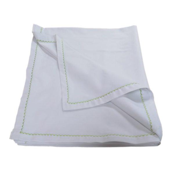 Cearsaf pat Fluturi, broderie, alb/ verde deschis, bumbac ranforce 100%, 260x280