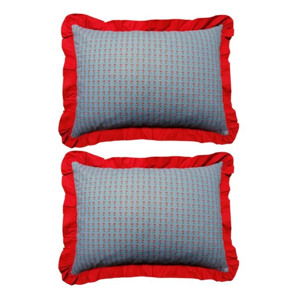 Set 2 huse de perna Cristina, volane, gri/rosu, bumbac, 50x70