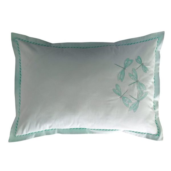 Fata perna 70 x 70 cm, Casa bucuriei, model Elegance, vernil/turcoaz, bumbac natural 100%, brodate