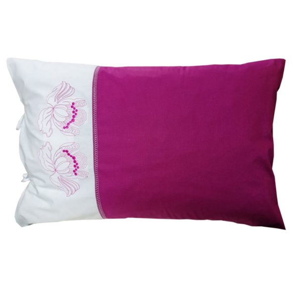 Set 2 x Fata perna Iris, broderie, alb/Fucsia, bumbac percale, 50/70cm