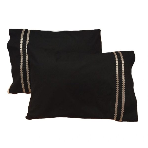 Set 2 x Fata de perna 60 cm x 70 cm, Casa Bucuriei, model Lux, negru, Bumbac 100%, doua fete