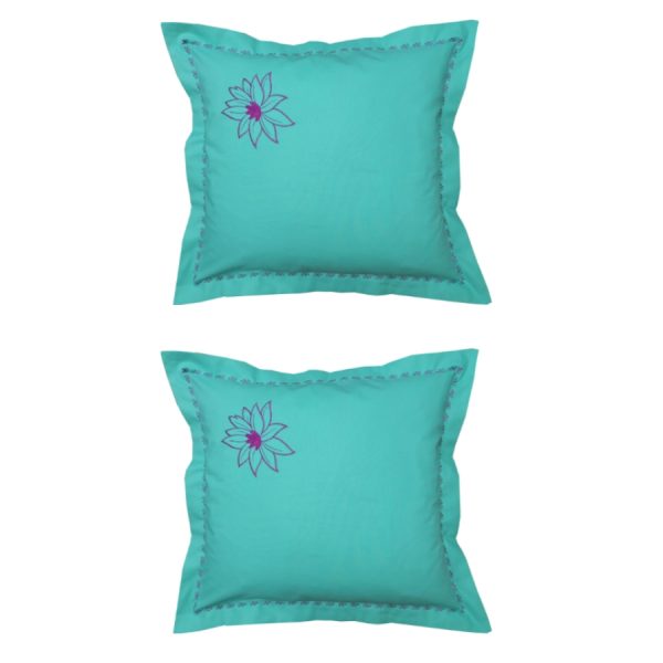 Set 2 Fete perna brodate 70 x 70 cm, Casa bucuriei, model Water Lily, turcoaz, bumbac natural100%