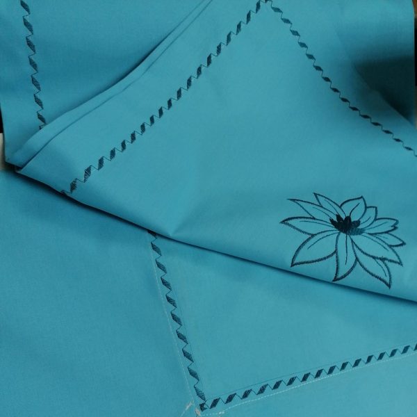 Set 2 Fete perna 45 x 45 cm, Casa Bucuriei, model Water Lilly, albastru turcoaz, bumbac ranforce 100%, brodate