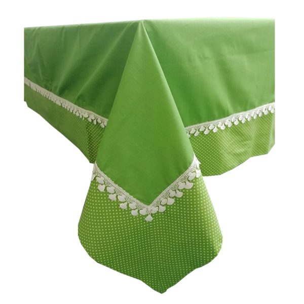 Fata de masa 170 x 250 cm, Casa Bucuriei, model Design, verde / ivory, bumbac 100