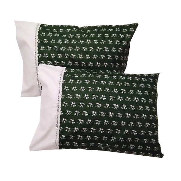 Set 2 x Fata de perna 40 cm x 60 cm, Casa Bucuriei, model Flower lines, verde padure/alb, Bumbac 100%, doua fete