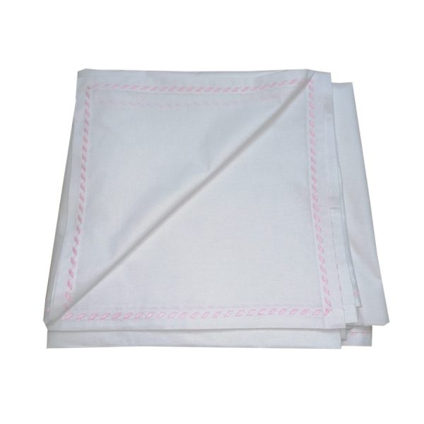 Cearsaf pat 240 x 270 cm, Casa Bucuriei, model Elegance, alb/roz, bumbac natural 100%, bordura decorativa