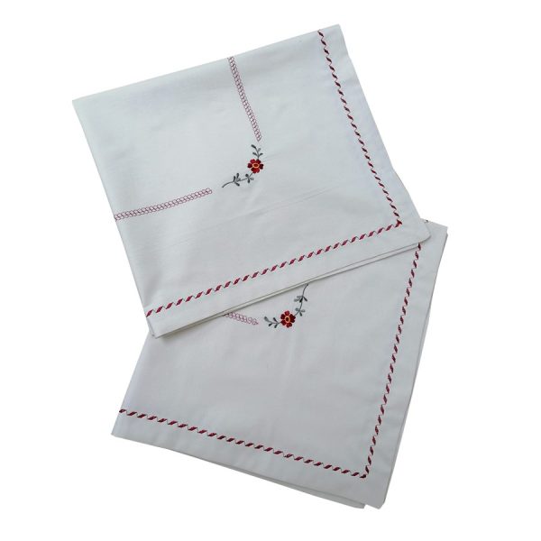 Set 2 Fete perna brodate 40 x 60 cm, Casa Bucuriei, model Clasic Design, crem/rosu, bumbac 100%