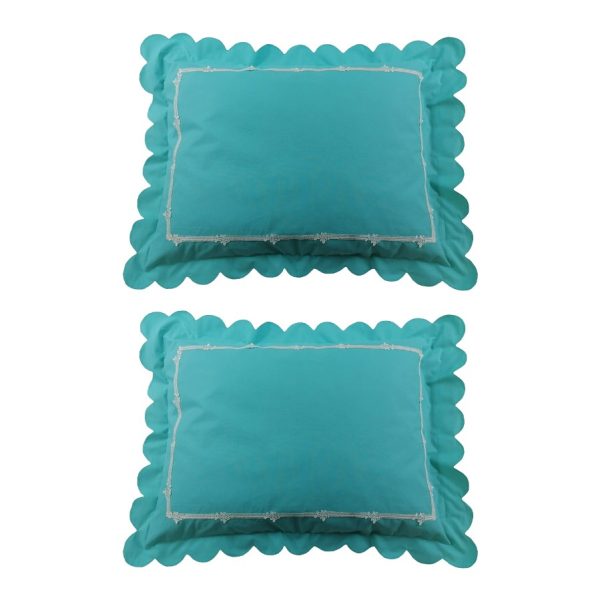 Set 2 x husa de perna cu dantela Victoria, crem/turcoaz, bumbac 100%, 50 x70