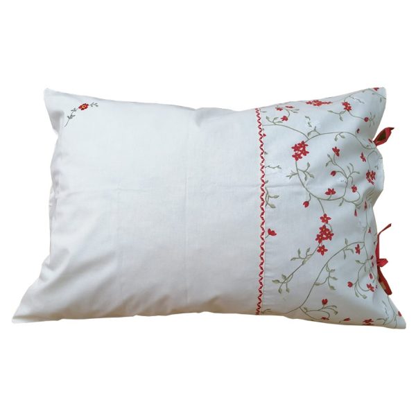 Set 2 Fete perna brodate 40 x 60 cm, Casa Bucuriei, model Ilinca, cream/rosu, bumbac ranforce 100%, doua fete