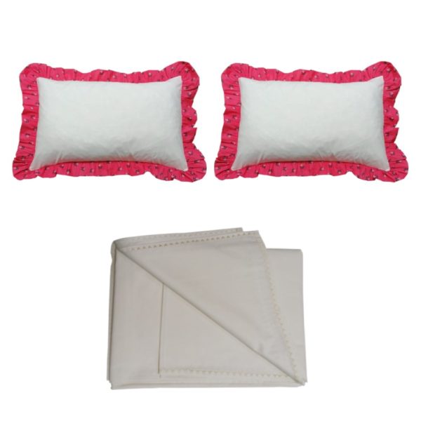 Lenjerie pat Lolita volane, 3 piese, rosu/crem bumbac ranforce 100% 1x cearsaf pat 260/240 si 2 x Husa perna 50/70