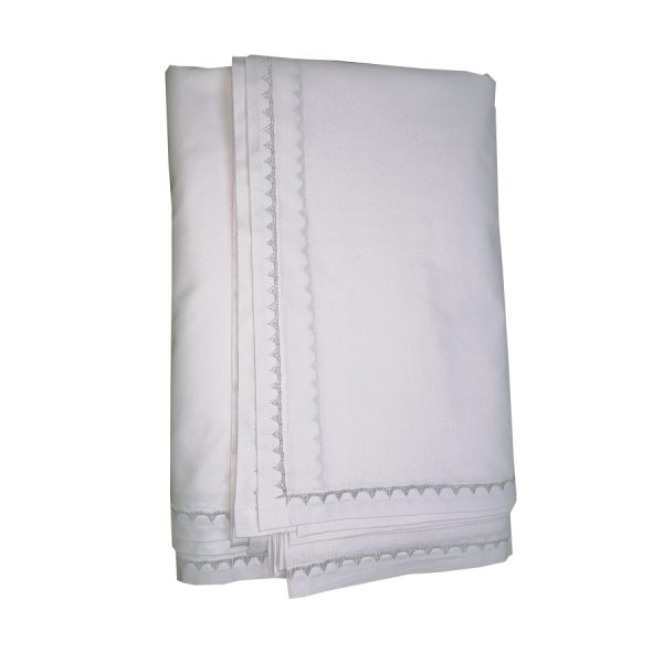 Cearsaf pat Casa Bucuriei, model Luxury, alb/gri, bumbac natural 100%, 260/280 cm