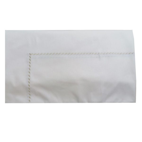 Cearsaf cu elastic pentru pat dublu, 140 x 200 x 38 cm, Casa Bucuriei, model Elegance, crem, bumbac 100%, 220 cm x 280 cm, chenar brodat