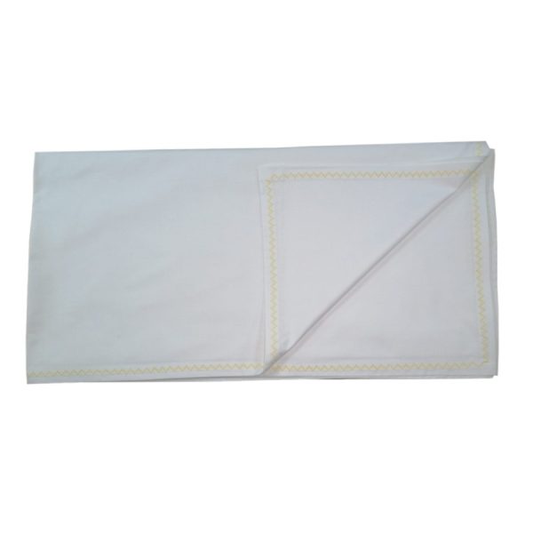 Cearsaf pat Casa Bucuriei, model Rustic, alb/galben, bumbac 100%, 280/260 cm