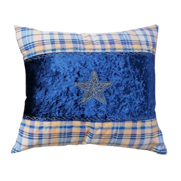 Perna decorativa cusatura auriu si broderie, multicolor, catifea si bumbac, 40x40