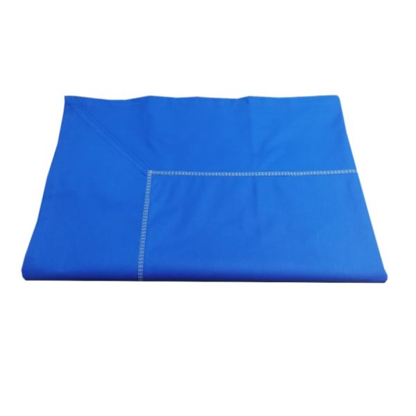 Cearsaf de pat matrimonial Casa Bucuriei, model Design, albastru inchis, bumbac 100%, 280 cm/300 cm