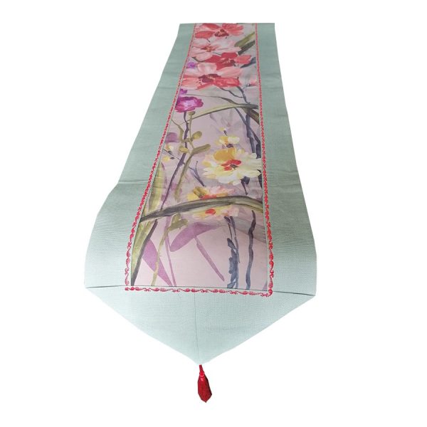 Traversa masa Casa Bucuriei, Painted Flowers, multicolor, 32 x 140 cm, doua fete