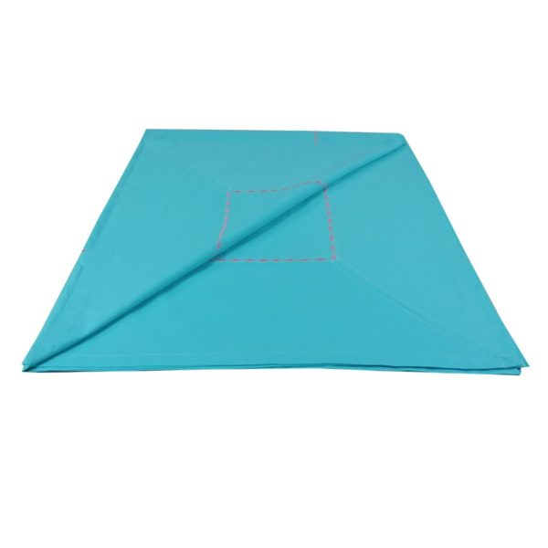 Cearsaf cu elastic pentru saltea 140 x 200 cm, Casa Bucuriei, turcoaz, bumbac natural 100%, bordura broderie decorativa