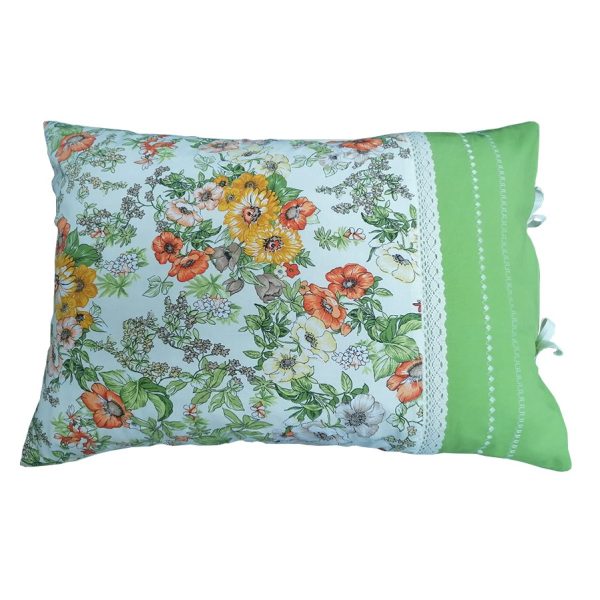 Husa de perna Casa Bucuriei, broderie si dantela bumbac, verde/multicolor, bumbac ranforce 100%, 50 x 70