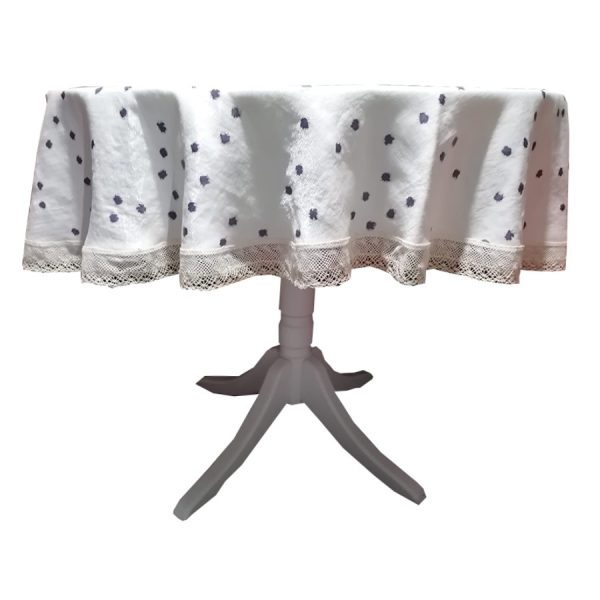 Fata de masa rotunda 160 cm, Casa Bucuriei, model Romantic, mov/crem