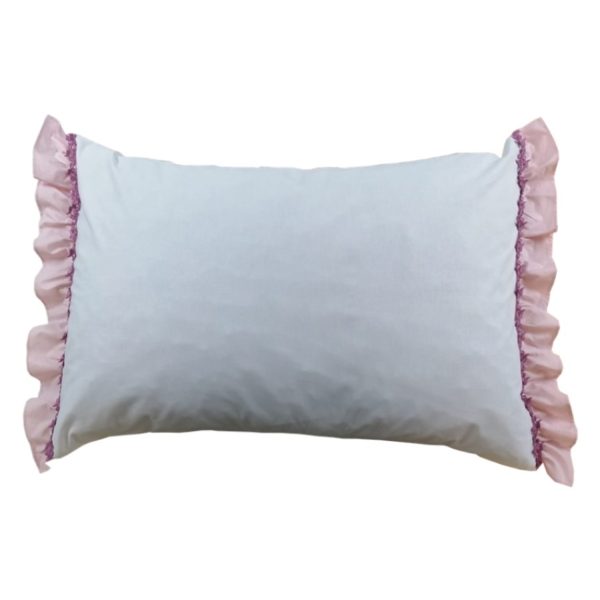 Husa perna decorativa Casa Bucuriei, dantela guipure, roz/alb, bumbac, 50x70