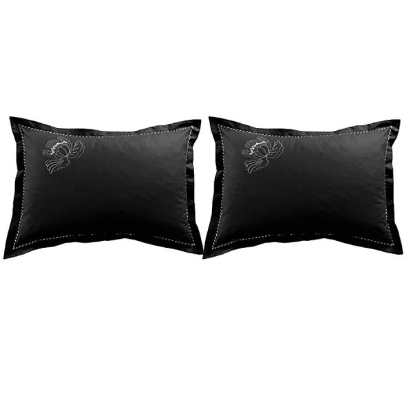 Set 2 x Fata de perna brodate 80 cm x 80 cm, Casa Bucuriei, model Iris, negru, Bumbac 100%
