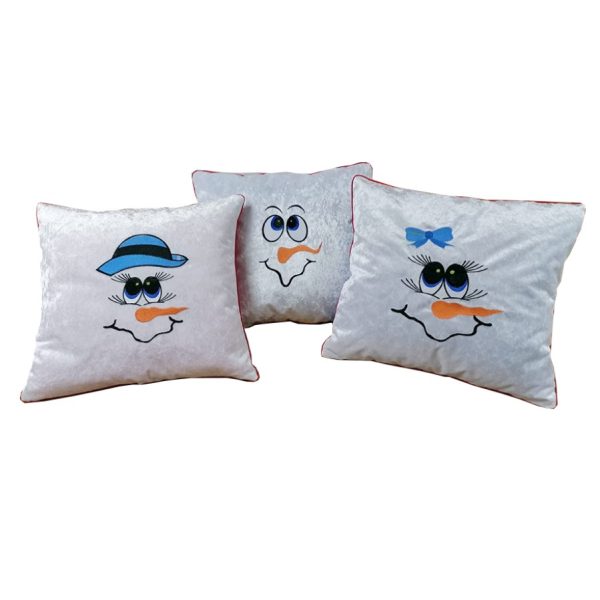 Set Perne decorative, Casa Bucuriei, model Snowman Family , 3 piese, multicolor, bumbac/catifea, 45 cm x 50 cm