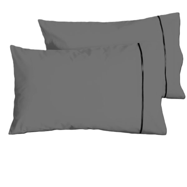 Set 2 x Fata de perna cu paspoal, 50 cm x 80 cm, Casa Bucuriei, gri inchis, Bumbac 100%, doua fete